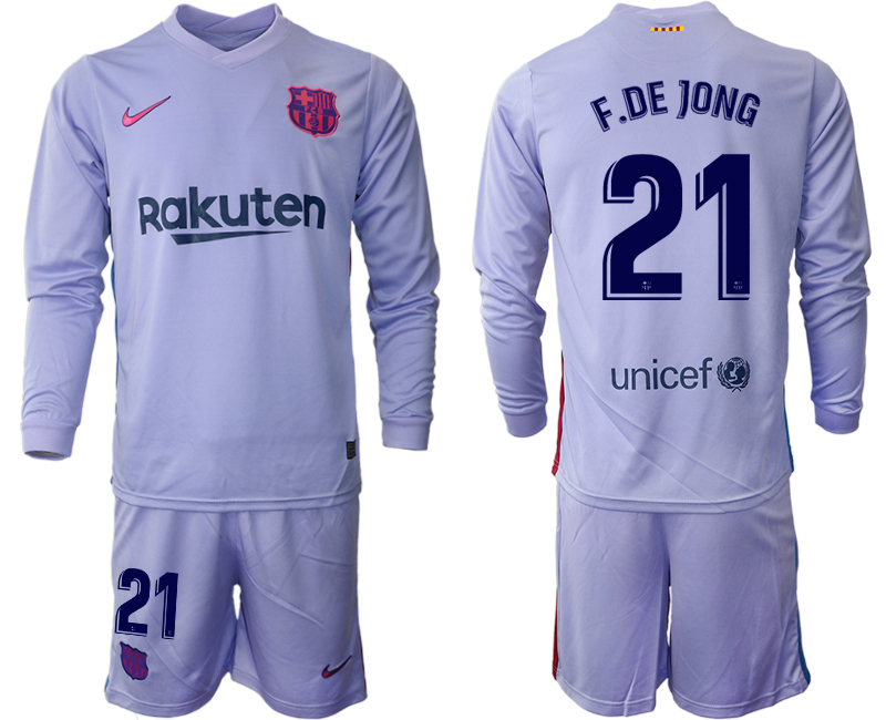Men 2021-2022 Club Barcelona Second away purple Long Sleeve #21 Soccer Jersey->barcelona jersey->Soccer Club Jersey